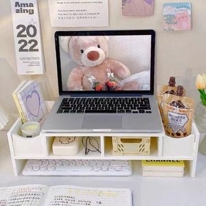 Other Desk Accessories Ins Computer Stand Desktop Monitor Notebook Storage Dormitory Office Double Shelf Wood Plastic Plate Simple Style 230926