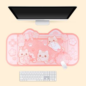 Outros materiais escolares de escritório Grande Kawaii Gaming Mouse Pad Cute Pastel Rosa Sakura Cat XXL Grande Tapete de Mesa À Prova de Água Acessórios para Laptop 230926