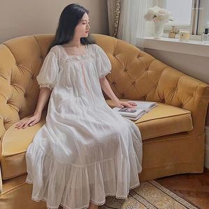 Damska odzież snu Summer Vintage Pure Cotton Night Dress Women Sweet Short Sleeve Nightdress Biała kosza nocna księżniczka Księżniczka