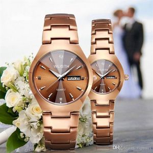 Lovers Gold Watch Fashion Quartz Clothes Watches Män avslappnad och kvinnor klär ClockUnisex lysande par armbandsur Waterproof268d