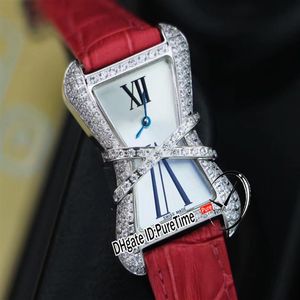 ハイジュエリーLibre WJ306014 Diamond Enlacee Swiss Quartz Ladies Watch Diamond Bezel White Mop Dial Red Leather New Puretime171f