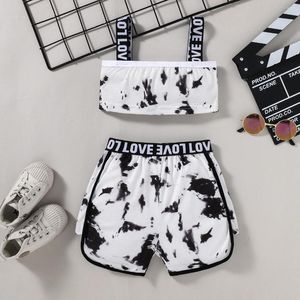 Clothing Sets Two Piece Tie Dye Leopard Print Tracksuit Kids Baby Girls Clothes Set Summer Camisole Elastic Shorts 2pcs Fashion Outfits