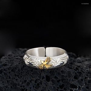Cluster Rings Selling Silver Color Personality Handmade Grass Relief Flying Eagle Men's Open Ring TJ-628