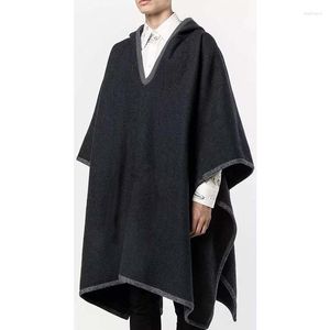 Men's Wool Coat Retro Long Section Autumn And Winter Cloak Shawl Tide Dark Gray Hooded