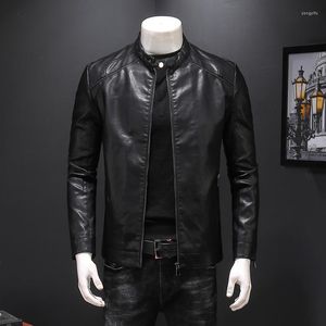 Mäns päls 2023 Fashion Autumn Male Jacket Plus Size Black Mens Stand Collar Coats High Quality Men Leather Biker Jackor