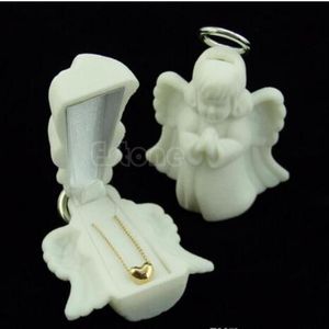 Flocking White Jewelry Box Luksusowy Anioły Velvet Biżuter Pierścienie Naszyjnik