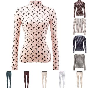 Designer-Frauen, einfarbig, Halbmond-Aufdruck, Rundhalsausschnitt, Rollkragenpullover, lange Ärmel, Damen-Hemd, heißer Stil, schicke, figurbetonte Outfits, Hosen