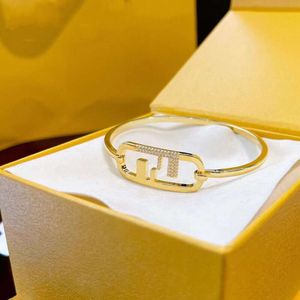 Family Classic Double F Letter Half Diamond for Women's Fashion Niche Personalized Design Sense Hollow Out Bracelet Jewelry