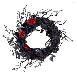 Dekorative Blumen, einzigartiges Design, Halloween-Girlande mit toten Zweigen, Simulationsblume, schwarzer Rattan-Kranz, 50 cm Durchmesser, auffällige Türdekoration