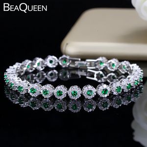 Frisado Bangle BeaQueen Trendy Verde e Branco Cubic Zirconia Pedra Prata Cor Tênis Pulseiras Vestido Jóias Acessórios Presente para Mulheres B100 230925