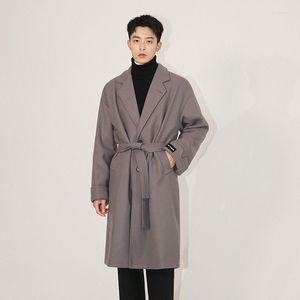 Men's Wool SYUHGFA Korean Trend Woolen Coat 2023 Autumn Winter Fashion Loose British Style Single Breasted Lapel Belted Tweed Coats