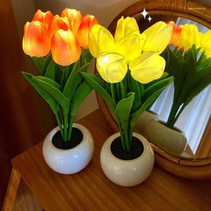 Night Lights LED Mini Tulip Light Indoor Bedside Balcony Romantic Decoration Atmosphere Sleep Warm Lamp For Bedroom