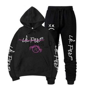 Tracksuits masculinos RIP Lil Peep Hoodie Moletom Conjuntos Homens / Mulheres Inverno Quente Fleece Hoodies Moletons + Sweatpants Ternos Hip Hop Pulôver Com Capuz X0926