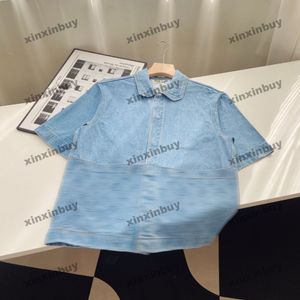 Xinxinbuy Мужская дизайнерская футболка 23ss Paris Emboss Letter Джинсовая рубашка Milan с коротким рукавом из хлопка женская Черный Белый Синий Абрикос M-3XL