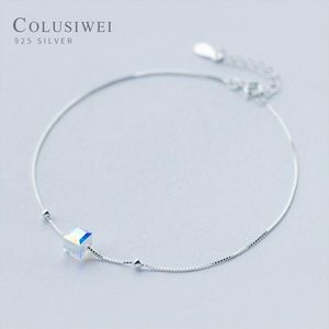 Colusiwei äkta 925 Sterling Crystal Cube Silver Anklet for Women Charm Armband of Leg Ankel Foot Accessories Fashion278U