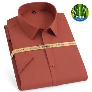 Camisas de vestido masculinas Nova camisa de meia manga masculina casual fibra de bambu desgaste moda trabalho camisa branca masculina slim fit camisa masculina de botão manga curta yq230926