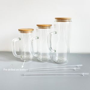 BPA free new craft 12oz 15oz 20oz pre drilled double walled glass snow globe tumbler mugs soda beer coffee cup with clear plastic straw suitable for vinyl