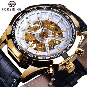 Forsining Men Watches Top Brand Luxury Golden Hand Wind Wind Mechanical Watch Masculino Banda de couro impermeável Relógio Relógio Masculi2031