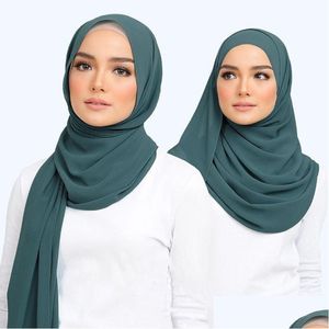 Hijabs Muslim Chiffon Hijab Scarf Women Long Solid Color Head Wrap For Scarves Ladies Veil Jersey 180X75Cm Drop Delivery Fashion Acces Dhcah