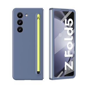 Doppelseitige Schutzhülle für Samsung Galaxy Z Fold 5 4 3 Fold4 Fold3, matt, hart, mit Stiftschlitz, Glasschutzfolie, Bildschirmabdeckung