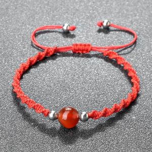 Link Armbänder 10mm Naturstein Weinroter Achat Anhänger für Frauen Mode Seil Geflochtener Faden Viel Glück Armband Schmuck Pulsera