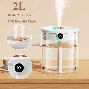 Humidifiers Air Humidifiers With Night Light 2L Double Nozzle Large Capacity LCD Display Ultrasonic Sprayer Humidifier Filter For Home YQ230926
