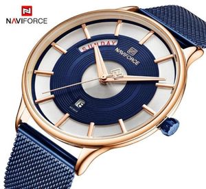 NAVIFORCE New Watch Men Blue Stainless Steel Band Quartz Wristwatch Fashion Sport Mens Watches Waterproof Relogio Masculino 20205153046
