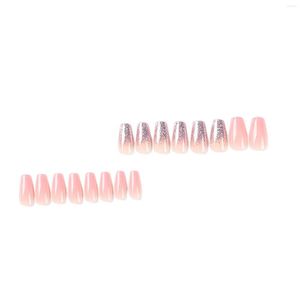 Falsas unhas superficiais brilhantes rosa falso com decoração unha inquebrável natural desgaste simples para vestidos de garotas combinando