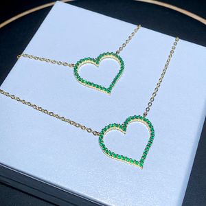 Neuankömmling, vergoldet, großes Herz, Liebe, mit grünem Zirkon, Gliederkette, Halsband-Halskette, Hip-Hop-Frauen, vollständig gepflasterter 5A-Zirkonia-Valentinstag-Geschenkschmuck