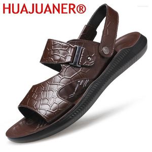 Sandals Summer Men Quality Leather Shoes Male Comfortable Slip-on Slippers Beach Brown Man Sandal Zapatillas Hombr