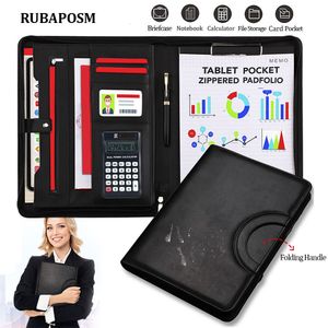 Inne biurowe materiały szkolne A4 Business Padfolio Folder Folder Portfolio PU Skórzane z kalkulatorem Notebooków Uchwyt karty Dokument Organizator 2309926