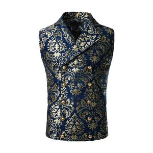 Herrvästar Retro Waistcoat Luxury Brocade Paisley Floral DoubleBreasted Suit Victorian Gothic Steampunk Male 230925