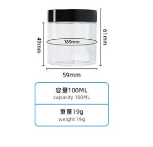 3.5g jars PET clear round 100ml jar bottle with clear black white screw lid cap custom personalized brand sticker label logo flower food dry herb herb storage container