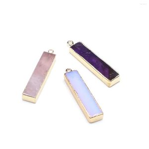 Hänge halsband Natural Stone Amethyst Pendants Gold Plated Rectangular Cuboid för smycken Making Diy Women Necklace örhängen gåvor