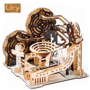 Gun Toys 3D Träpussel marmor Run Set Diy Mechanical Track Electric Manual Model Buildblock Kits Assembly Toy Gift for Teens Adult 230925