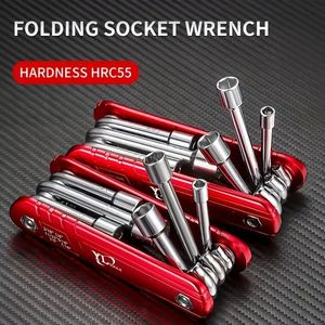 6 Piece Folding Socket Wrench Set Portable Sleeve Tool Combos Allen Wrench Screw Metric Inch Socket Multifunction Household