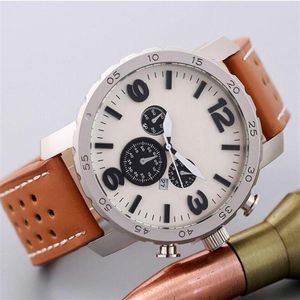 new big dial luxury design with calendar function 3 dial decoration mens watch fashion leather strap quartz watch sports watch198Q