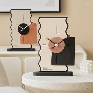 Table Clocks Wooden Mute Clock Ornament Nordic Simple Living Room TV Cabinet Bedroom Office Desktop Creative Home Artwork