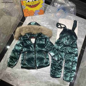 designer baby Winter clothing Down jacket set for boys girl Size 0-12 Animal fur hat collar long sleeved jacket and strap down pants Sep25