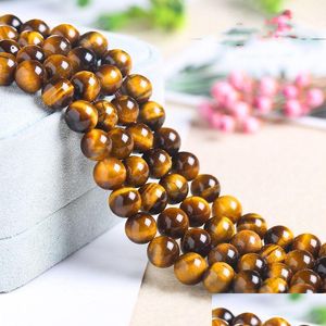 Andra 3A Tiger Eye Stone Round Pärlor 8mm 14mm 16mm Gul Loose Diy Jewelry Accessories Semi Färdiga produkter Partihandel Drop Delivery Dhit2