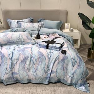 Bedding Sets 2023 Est Long Staple Cotton Plant Pattern Four-piece Household Must Four Seasons Universal Luxury Light Blue