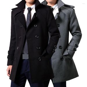 Lã masculina 2023 casual longo duplo breasted trench coat masculino turn down collar zweireiher sakko herren