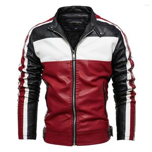 Men's Fur Men Autumb Winter Fleece Lining PU Leather Jacket European Youth Motorcycle Wear Color Matching Coat