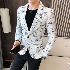 Mens Blazer Slim Fit New Business Fashion Formal Wear Casual Trendy Streetwear High Quality Men's Clothing Printed Suit Jacket