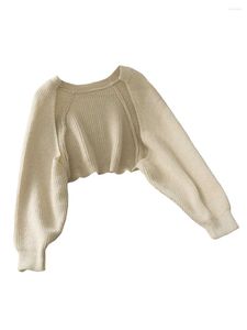 Kvinnors tröjor Kvinnor S Chunky Knit Sweater Cardigan Långärmad överdimensionerad öppen front beskuren Bolero rycktopp