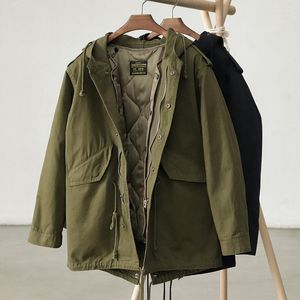 남자 트렌치 코트 피쉬 테일 후드 패딩 재킷 Long Men Long Men Coet Multi-Pocket Winter Liner Detachable Vintage Amekaji Cotton Parka