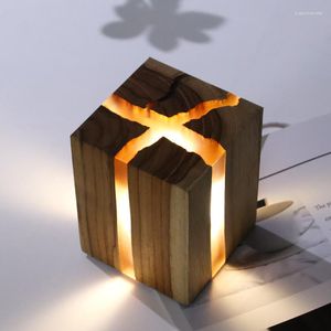 Night Lights Creative Bedroom Bedside Lamp Desktop Crack Atmosphere Decoration Ornaments Solid Wood Nordic Design Gift LED Light