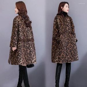 Wełniany lampart wełniany płaszcz kobiet jesienne zima koreańska moda femme cape kurtka swobodna ciepła monteau długa płaszcz