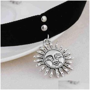 Dławiki 1pcs vintage kobiety gotyckie profesjonalne naszyjniki choker dziewczęta czarna warzywa wstążka retro naszyjnik w kształcie słońca dostawa je dhxuu