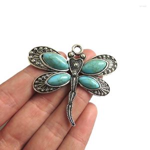 Naszyjniki wiszące 4pcs Tybetańskie srebrne duże Dragonfly Faux Turquoise Charms Wiselds do naszyjnika DIY Biżuteria Making Informacje 60 53 mm